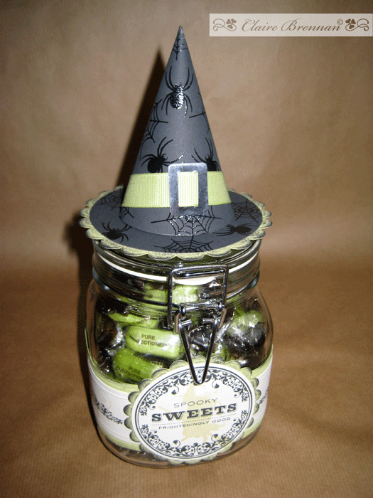 I stamped spiders and webs from the Spooky sweets 2 set onto black paper and used clear...