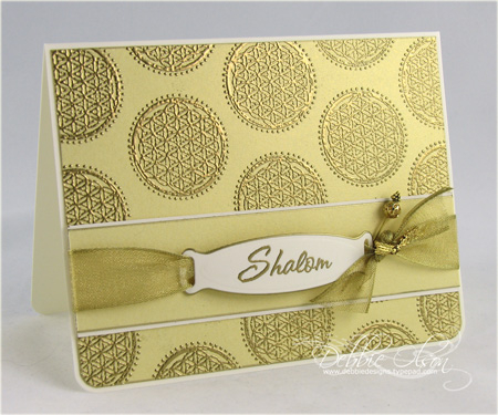 Stamps: Mazel Tov<br />
Cardstock: Gold Shimmer, Vintage Ivory<br />
Ink: Versamagic<br />...