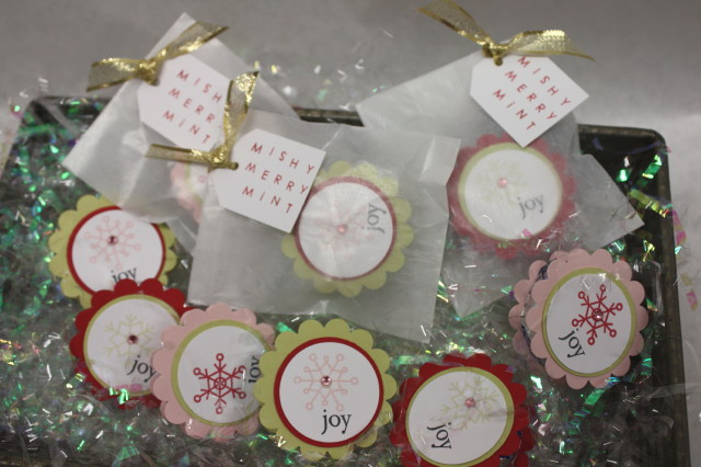 Peppermint candies sandwiched between scallop punches.