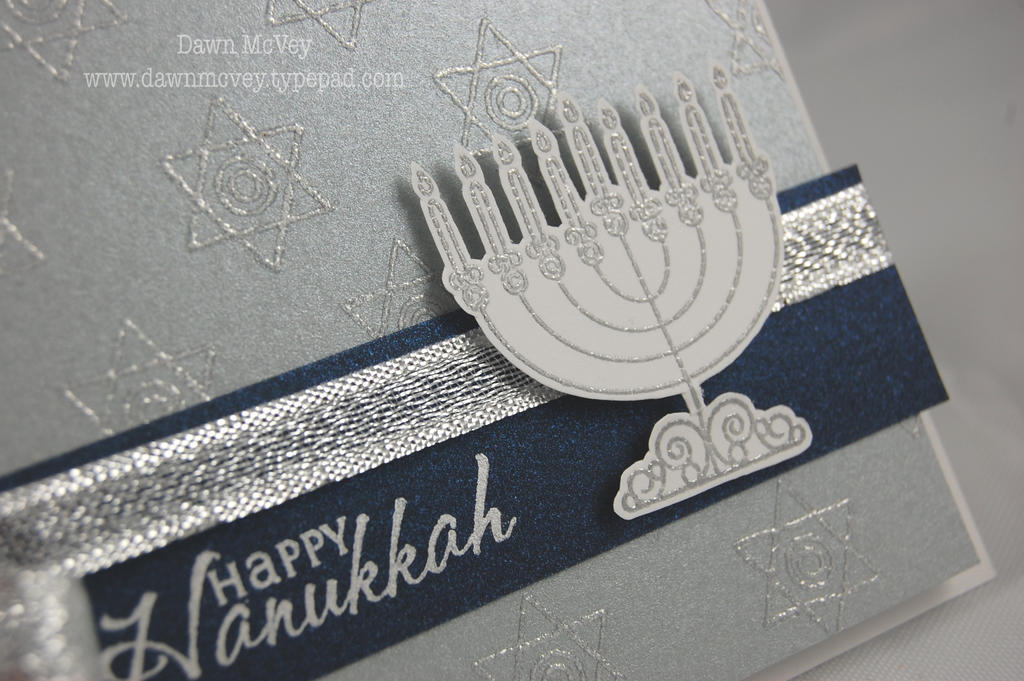 I stamped the Star of David background images and the Menorah focal point image with Metallic...
