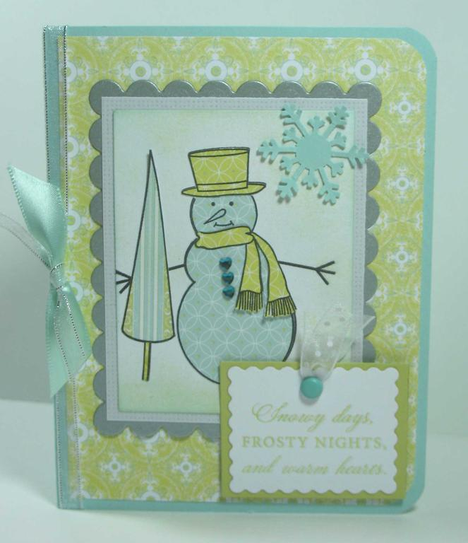 Stamps:  Made of Snow<br />
Cardstock:  Aqua Mist, Spring Moss, SS White, Silver Shimmer, Linen...