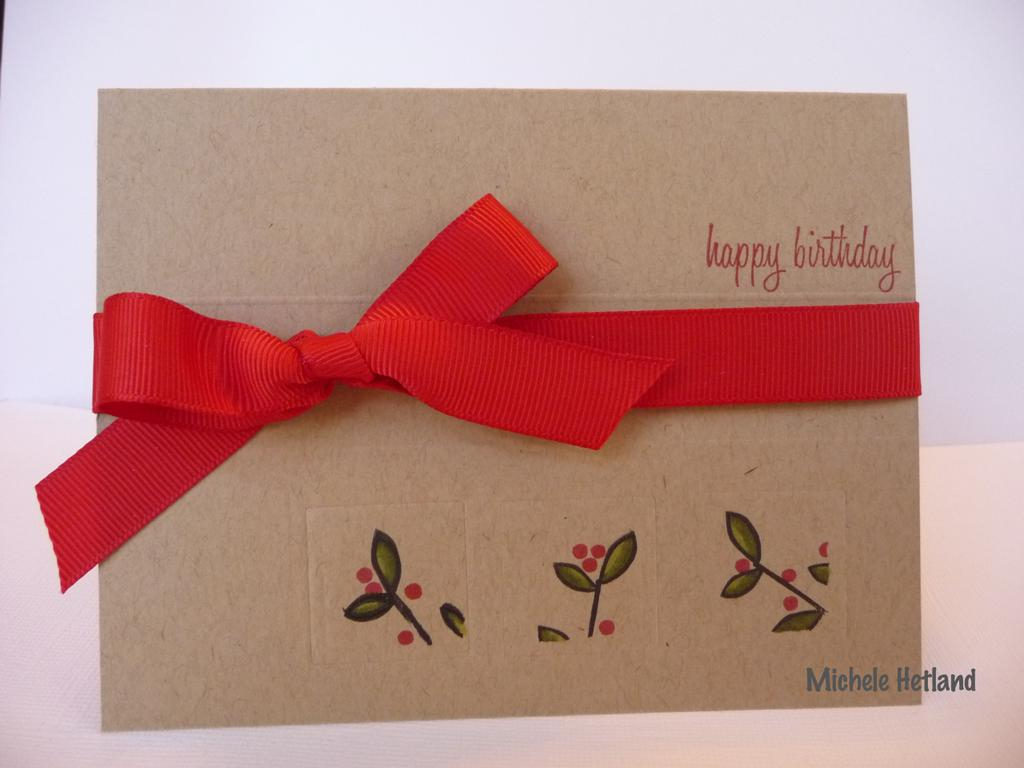 This card uses rustic branches, kraft cardstock, and pure poppy ribbon.