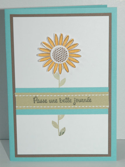 Stamps used :Floral Frenzy / Rustic branches<br />
French stamp = Have a nice day.<br />...