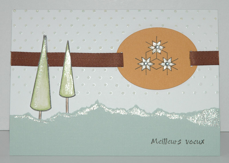 Stamps used : Merry and bright, Polka dots basic/ Made of snow<br />
French sentiment = Best...