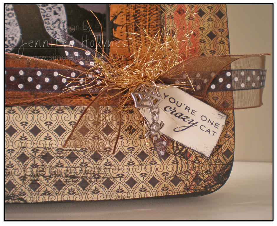 Finally put this adorable spider and web charm to work!  Love the eyelash ribbon, too.