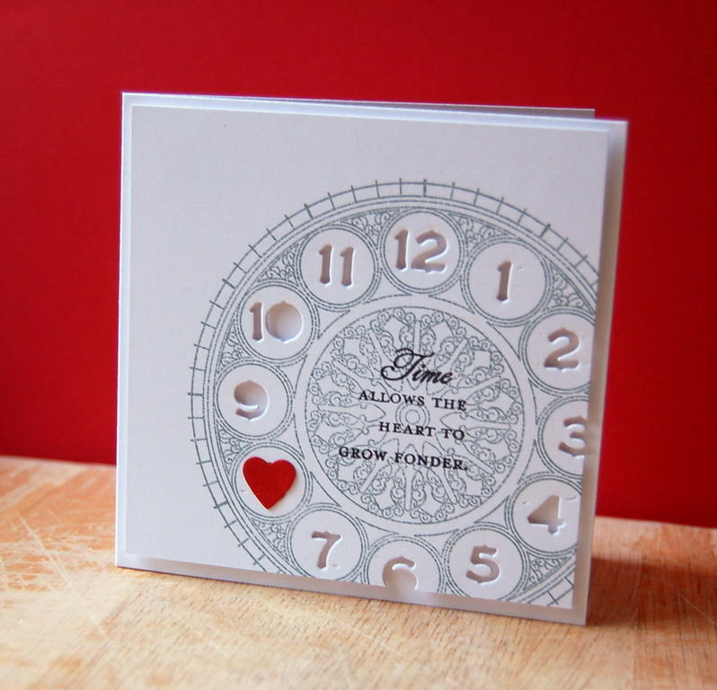 Cardstock: white, pure poppy<br />
Stamps: Hands of Time<br />
Ink: ocean tides, black<br />...