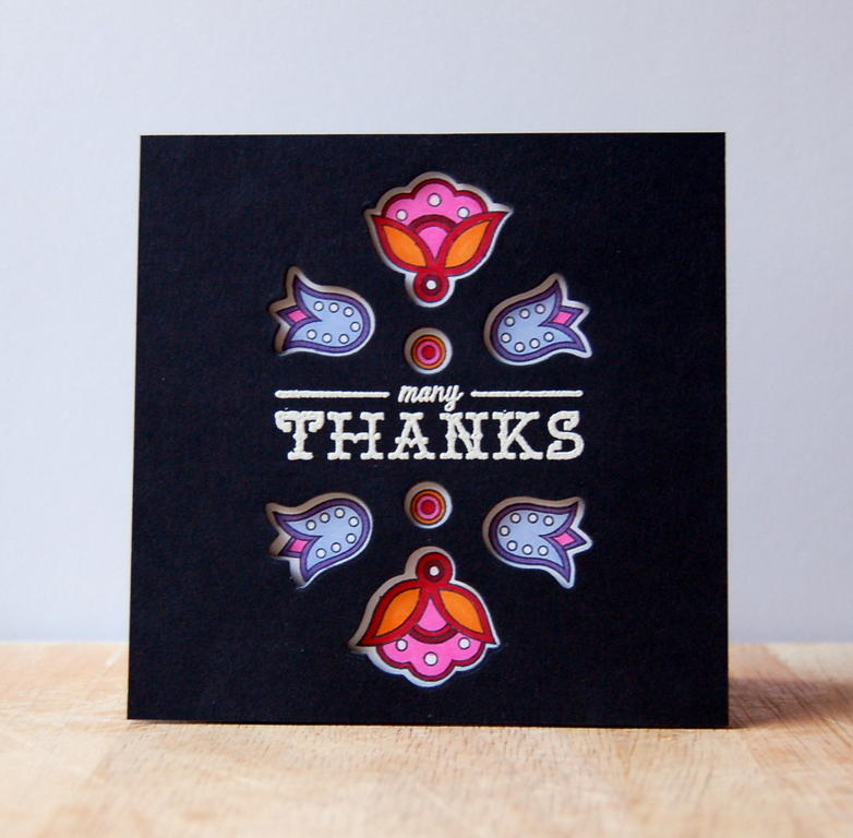 Cardstock: black, white<br />
Stamps: Fancy Folk Art<br />
Ink: black, Tsukineko...