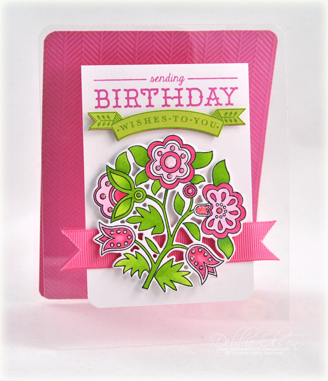 Stamps: Fancy Folk Art<br />
Ink: Raspberry Fizz, New Leaf, Memento Tuxedo Black<br />...