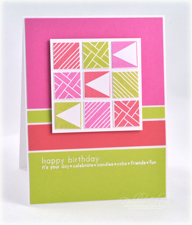 Stamps: Square Prints<br />
Ink: Hibiscus Burst, Limeade Green, Berry Sorbet Versamark<br />...