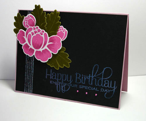 The flowers and leaves are diecut and stamped. A little bit of Copics were added for shading on...