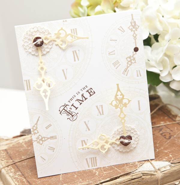 Supplies<br />
<br />
Stamps: Hands of Time<br />
Ink: Classic Kraft, Fine Linen, Dark...