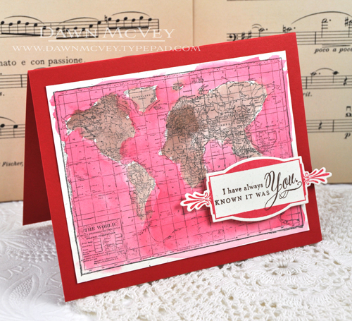Paper: rustic cream, pure poppy<br />
Stamps: Boutique Borders: Mother, World Map, Sending My...