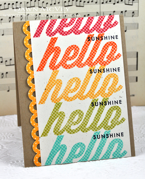 Paper: rustic cream, kraft, summer sunrise pattern pack<br />
Stamps: Wonderful Words: Hello<br...