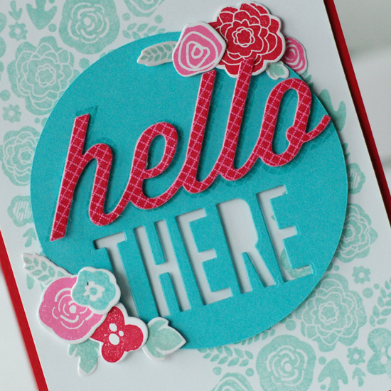 Stamps:  Wonderful Words: Hello, Mini Blooms<br />
Ink:  Pure Poppy, Aqua Mist, Hibiscus...