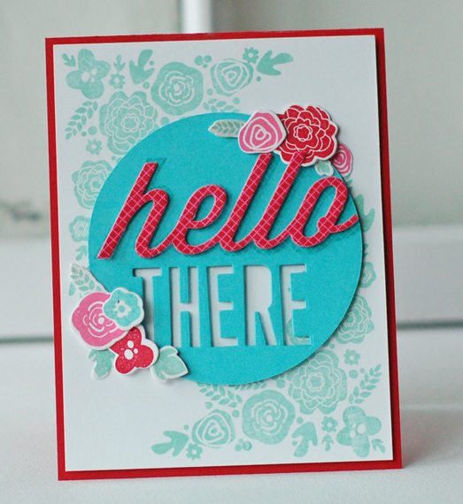Stamps:  Wonderful Words: Hello, Mini Blooms<br />
Ink:  Pure Poppy, Aqua Mist, Hibiscus...