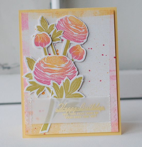 stamps:  cutting garden<br />
ink:  hibiscus burst, raspberry fizz, summer sunrise, simply...