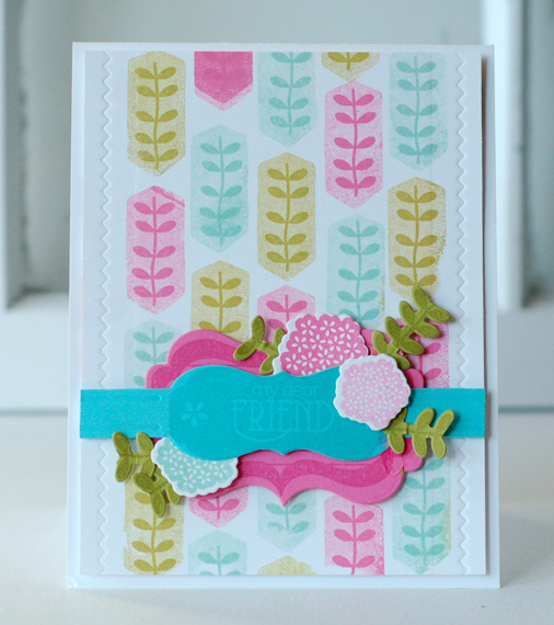 stamps: my mother, my friend<br />
ink:  aqua mist, simply chartreuse, hibiscus burst, hawaiian...