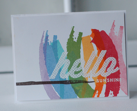 stamps:  watercolor wonder, wonderful words: hello<br />
ink:  pure poppy, summer sunrise, new...