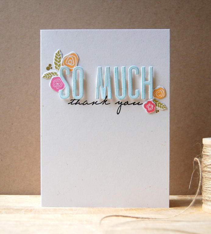 Cardstock: rustic white<br />
Stamps: Headline Alphabet, Mini Blooms, Inside &amp; Out: Thank...
