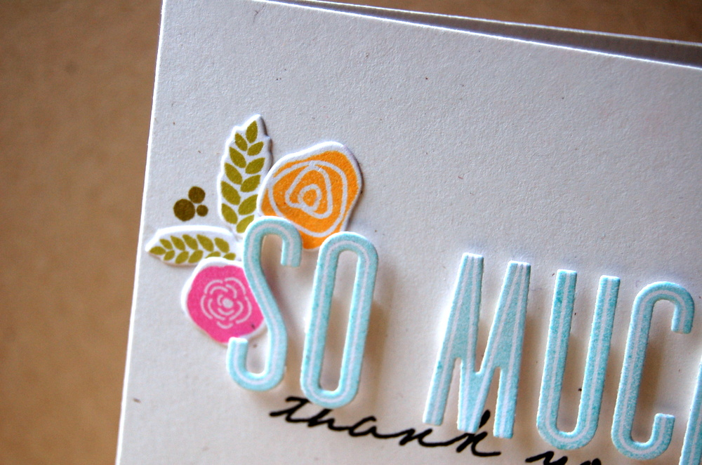Cardstock: rustic white<br />
Stamps: Headline Alphabet, Mini Blooms, Inside &amp; Out: Thank...