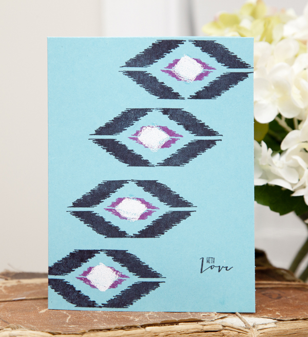 Supplies<br />
<br />
Stamps: Irresistibly Ikat<br />
Ink: Versamark, True Black, Raspberry...