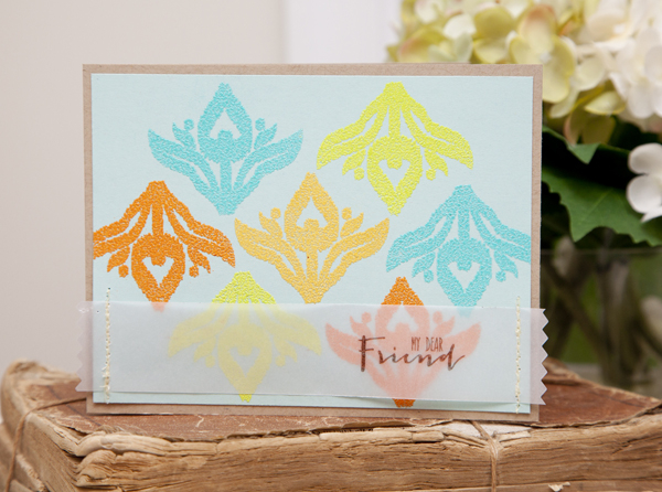 Supplies<br />
<br />
Stamps: Irresistibly Ikat<br />
Ink: Versamark, Dark Chocolate<br />...