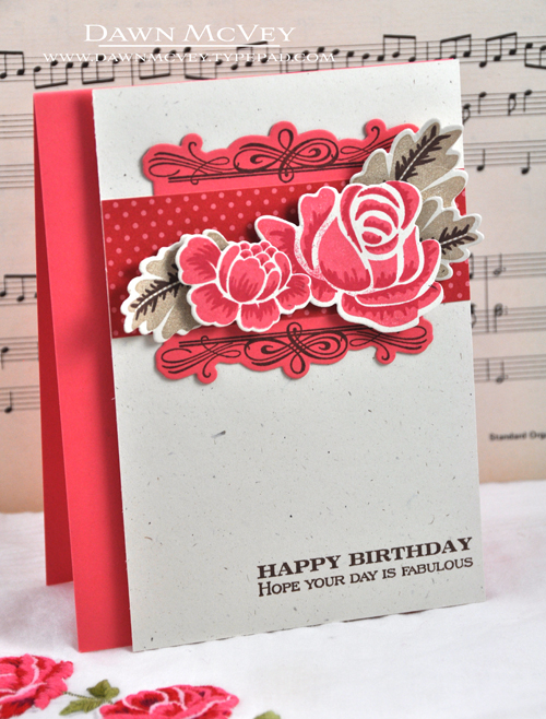 Paper: rustic cream, berry sorbet, pure poppy pattern pack<br />
Stamps: Boutique Borders:...