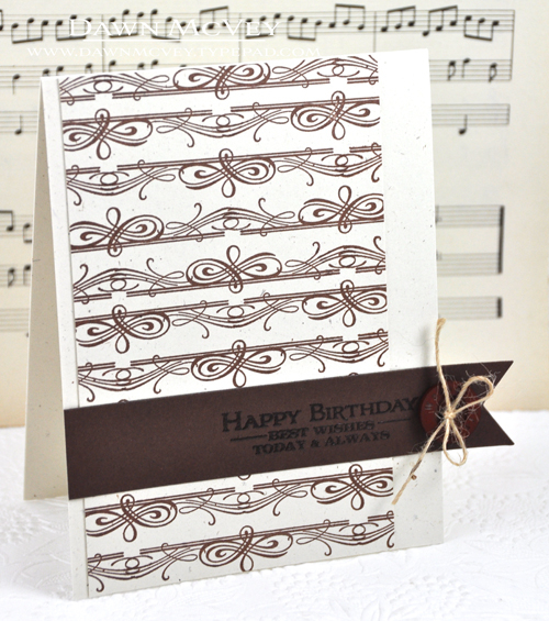 Paper: rustic cream, dark chocolate<br />
Stamps: Boutique Borders: Birthday<br />
Ink:...