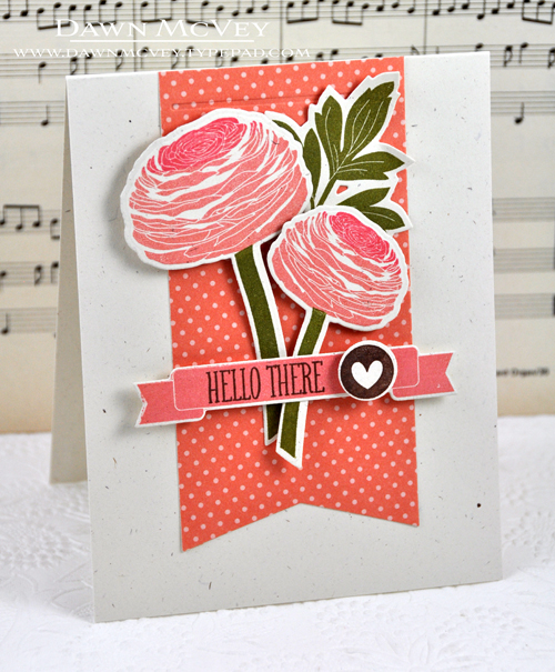 Paper: rustic cream, melon berry pattern pack<br />
Stamps: Bountiful Banners, Cutting...