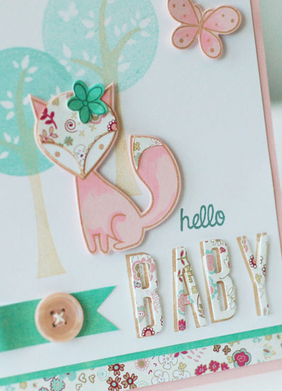 stamps:  hello foxy, headline alphabet, trendy tree tops<br />
ink:  aqua mist, fine linen,...