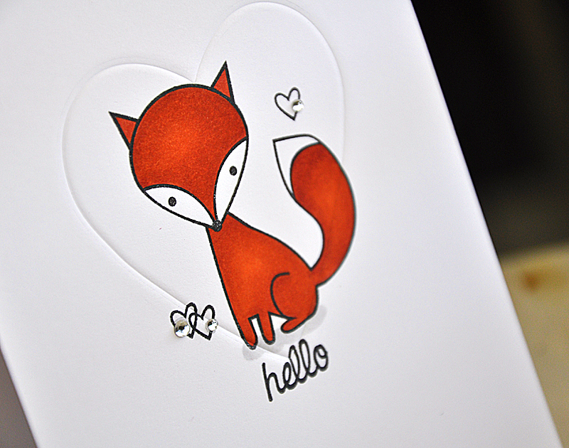 Stamps: Hello Foxy<br />
Ink: Palette Noir<br />
Cardstock: White<br />
Others: Copic Markers...