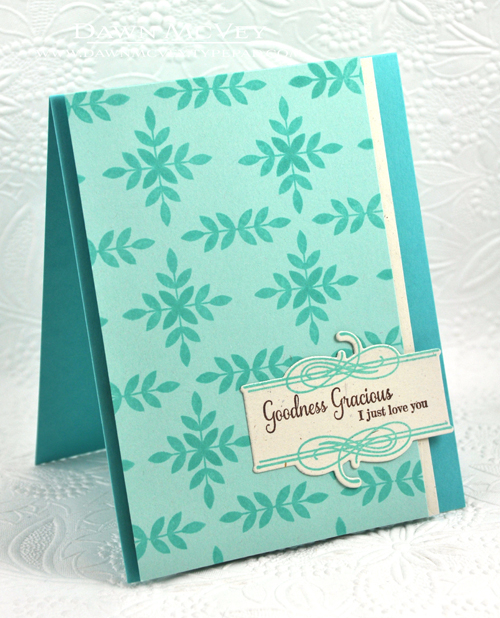Paper: rustic cream, aqua mist, hawaiian shores<br />
Stamps: Boutique Borders: Father, Glory...