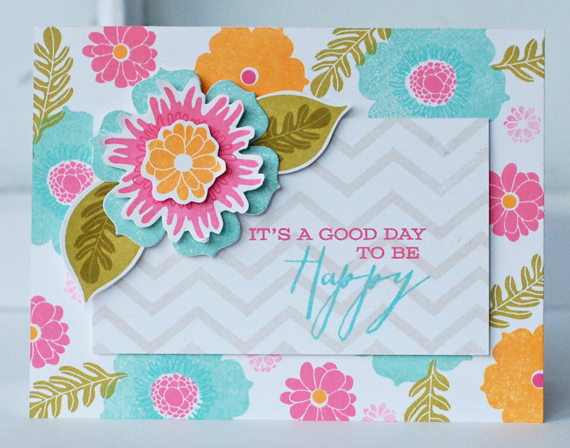 Stamps:  Happiness in Bloom, BB: Chevron<br />
Ink:  Simply Chartreuse, Ripe Avocado, Raspberry...