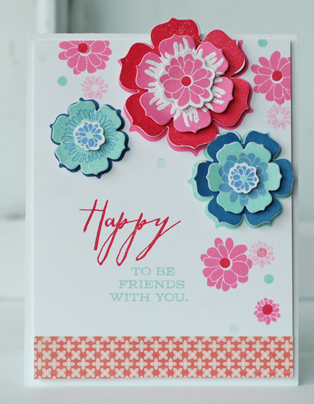 Stamps:  happiness in bloom<br />
ink:  aqua mist, enchanted evening, blueberry sky, hibiscus...