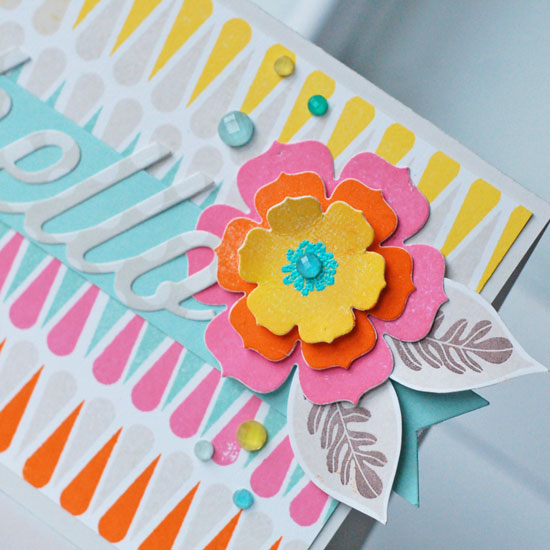 stamps:  happiness in bloom<br />
ink:  soft stone, orange zest, aqua mist, orange zest, yo-yo...