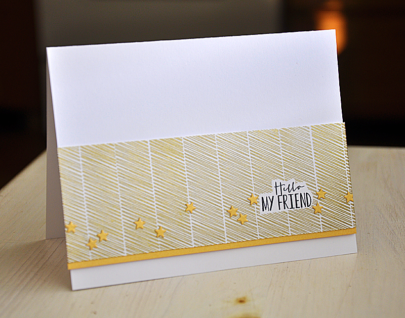 Stamps: Sketched Shapes<br />
Ink: Gold &amp; True Black<br />
Cardstock: Gold Shimmer &amp;...