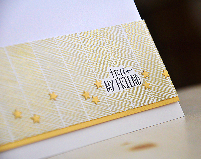 Stamps: Sketched Shapes<br />
Ink: Gold &amp; True Black<br />
Cardstock: Gold Shimmer &amp;...