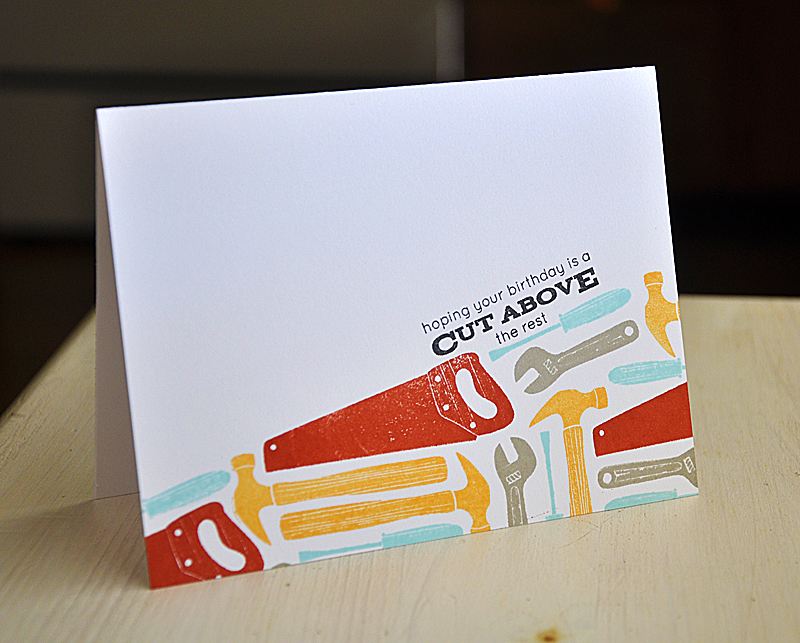 Stamps: Handy Hardware<br />
Ink: Terracotta Tile, Spring Rain, Summer Sunrise, True Black...