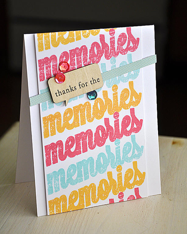 Stamps: Wonderful Words: Memories<br />
Ink: Berry Sorbet, Aqua Mist, Summer Sunrise &amp; True...