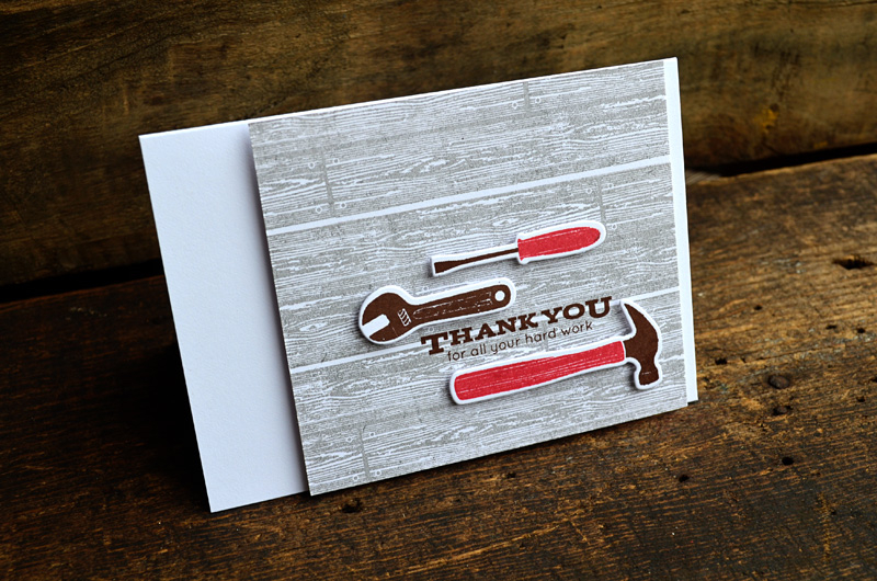 {Thanks} card <br />
<br />
Stamps - Handy Hardware, Background Basics: Farm &amp;amp; Barn<br...