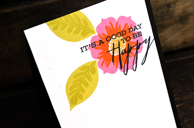 {Good to be Happy} card <br />
<br />
Stamps - Happiness in Bloom<br />
CS - White, Black<br...