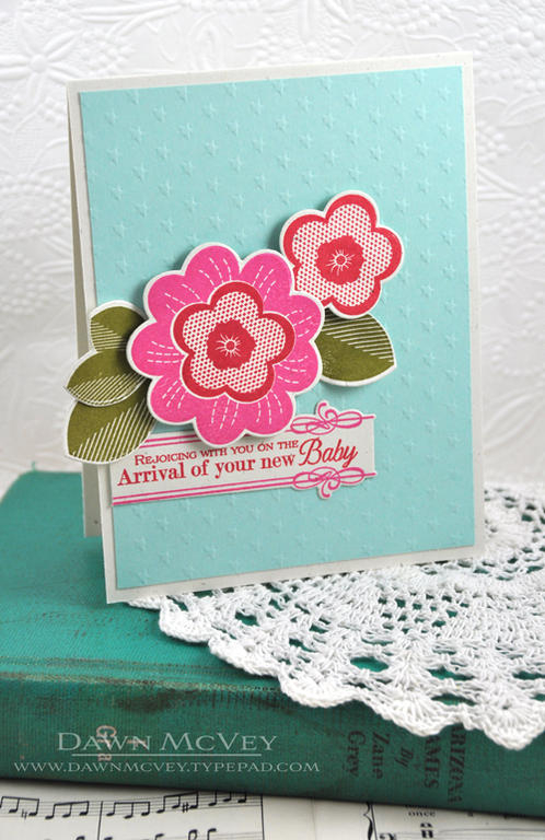 Paper: rustic cream, aqua mist<br />
Stamps: Ruby Rose, Boutique Borders: Baby<br />
Ink:...