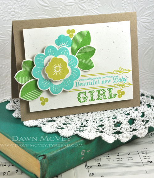 Paper: rustic cream, kraft<br />
Stamps: Ruby Rose, Boutique Borders: Baby, Stitched...