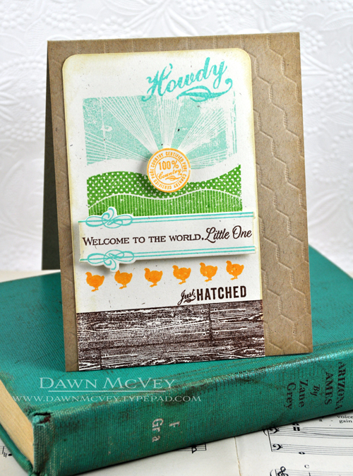 Paper: rustic cream, kraft<br />
Stamps: Boutique Borders: Baby, On the Farm, Background...