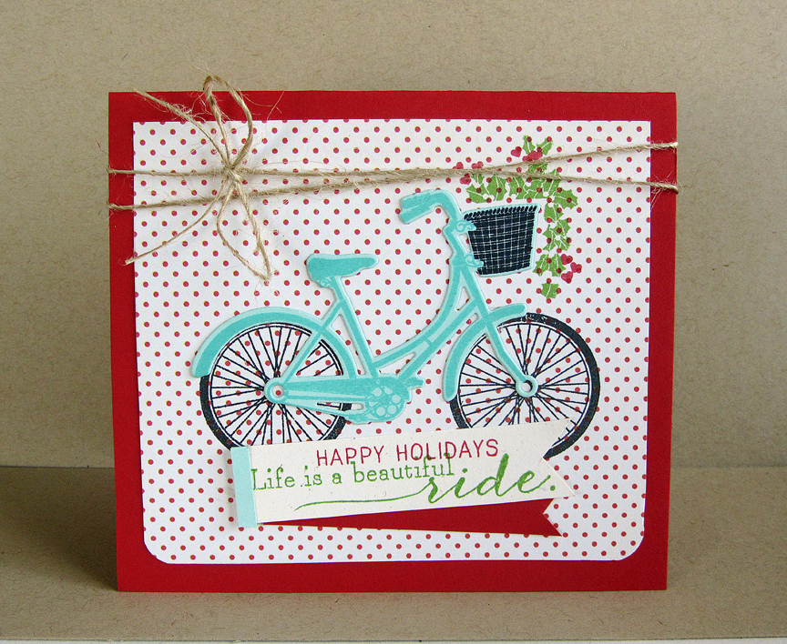STAMPS: Pedal Pusher<br />
INK: New Leaf, Pure Poppy, Hawaiian Shores<br />
PAPER: Studio...