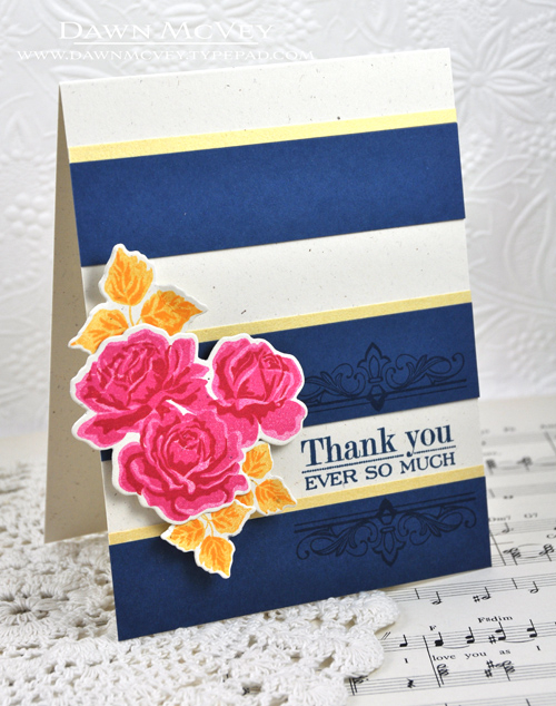 Paper: rustic cream, enchanted evening, gold shimmer<br />
Stamps: Boutique Borders: Thanks,...