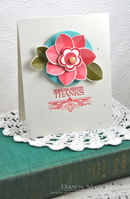 Paper: rustic cream, sea shimmer<br />
Stamps: Boutique Borders: Thanks, Ruby Rose<br />
Ink:...