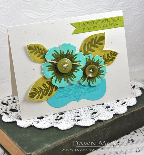 Paper: rustic cream, hawaiian shores, simply chartreuse<br />
Stamps: Boutique Borders: Thanks,...