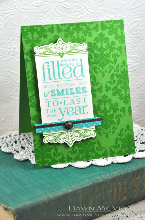 Paper: rustic cream, new leaf, dark chocolate, hawaiian shores pattern pack<br />
Stamps:...