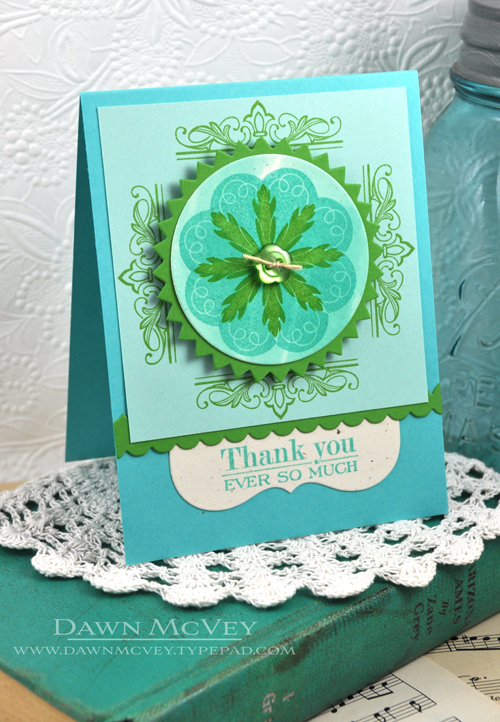 Paper: rustic cream, aqua mist, hawaiian shores, new leaf<br />
Stamps: Round Repeats, Boutique...